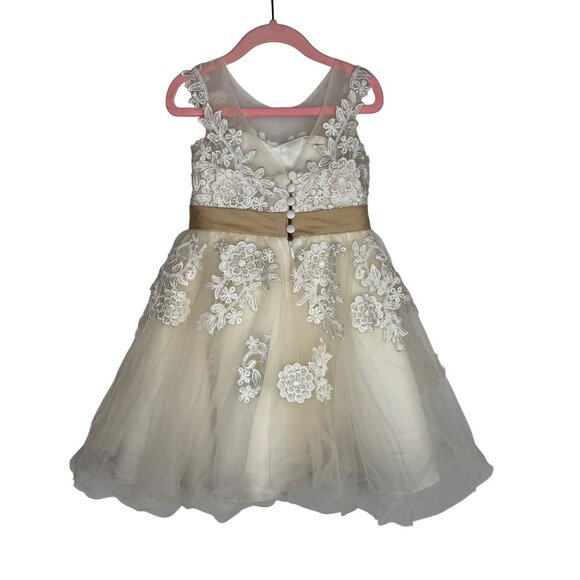 Miama Girls Baptism Dress Tulle Ivory Floral Embroidery With Satin Belt Size 3‎ - Picture 8 of 11